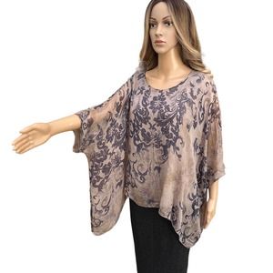 Saks Fifth Avenue SILK Lagenlook Asymmetrical Art to wear top Medium Large